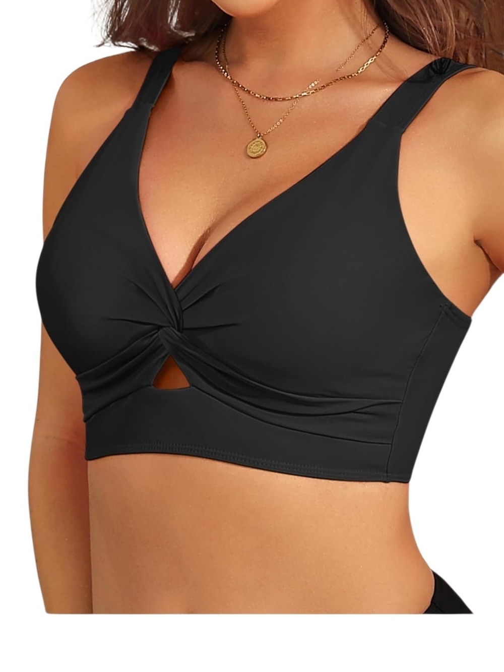 Younique Black Knot-Front Bikini Swim Top